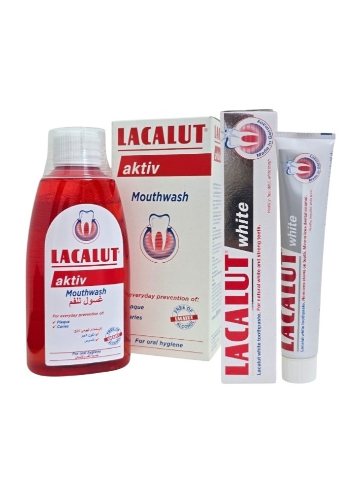 LACALUT 2-Pices Set (Mouthwash Aktiv 300Ml And Natural Whitening Toothpaste White 75Ml) - Image 1
